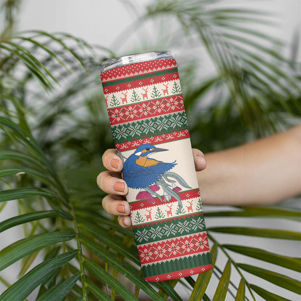 Aussie Kingfisher Bird Christmas Skinny Tumbler Festive Knitted Pattern Inspired