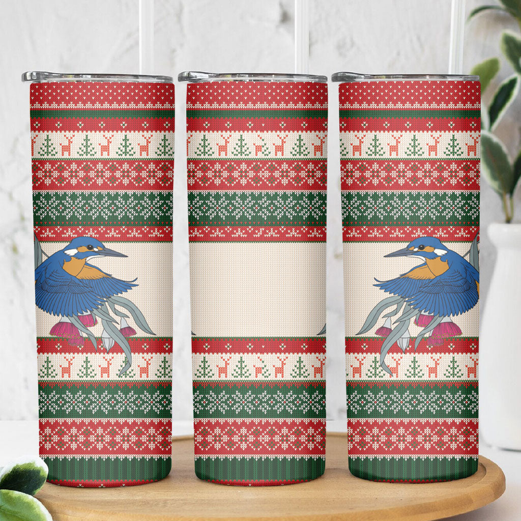 Aussie Kingfisher Bird Christmas Skinny Tumbler Festive Knitted Pattern Inspired