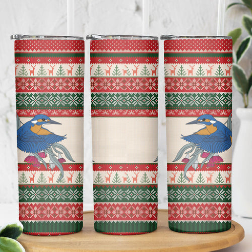 Aussie Kingfisher Bird Christmas Skinny Tumbler Festive Knitted Pattern Inspired