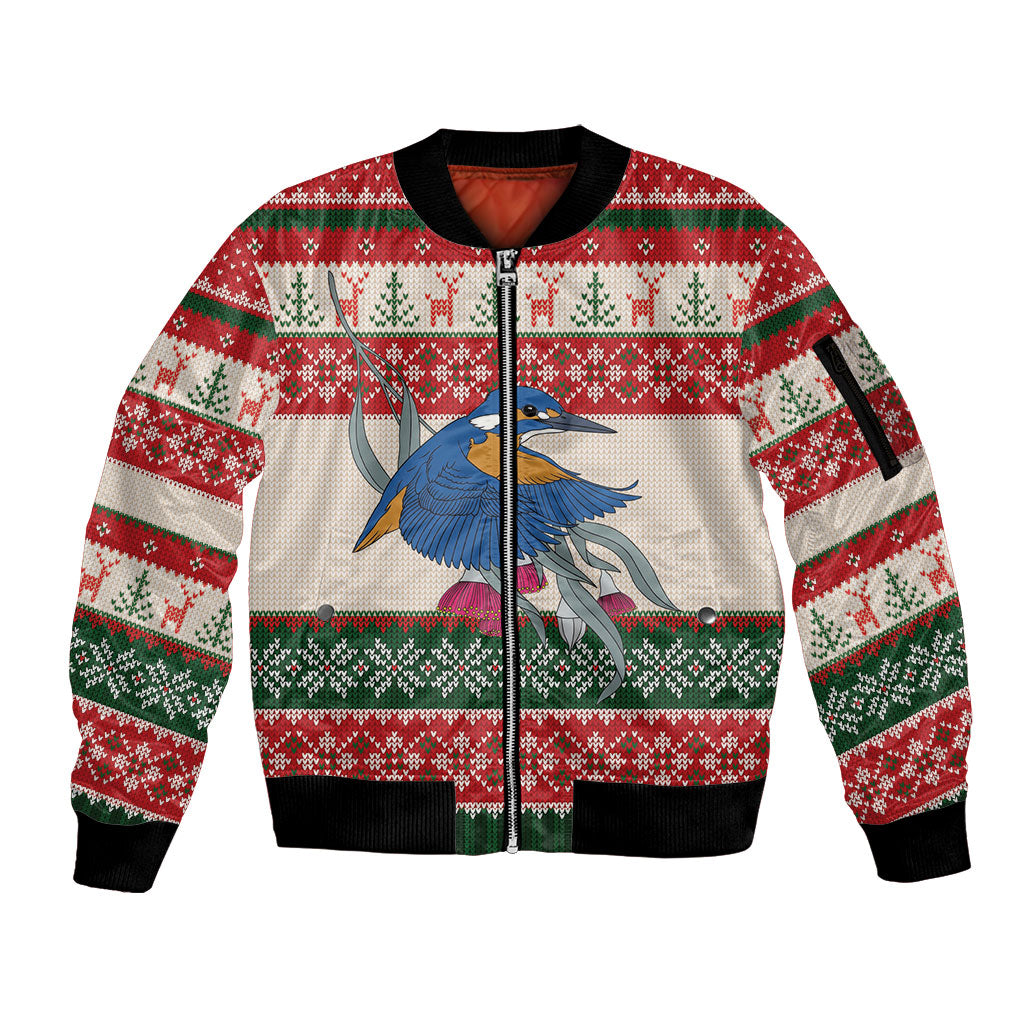 Aussie Kingfisher Bird Christmas Sleeve Zip Bomber Jacket Festive Knitted Pattern Inspired