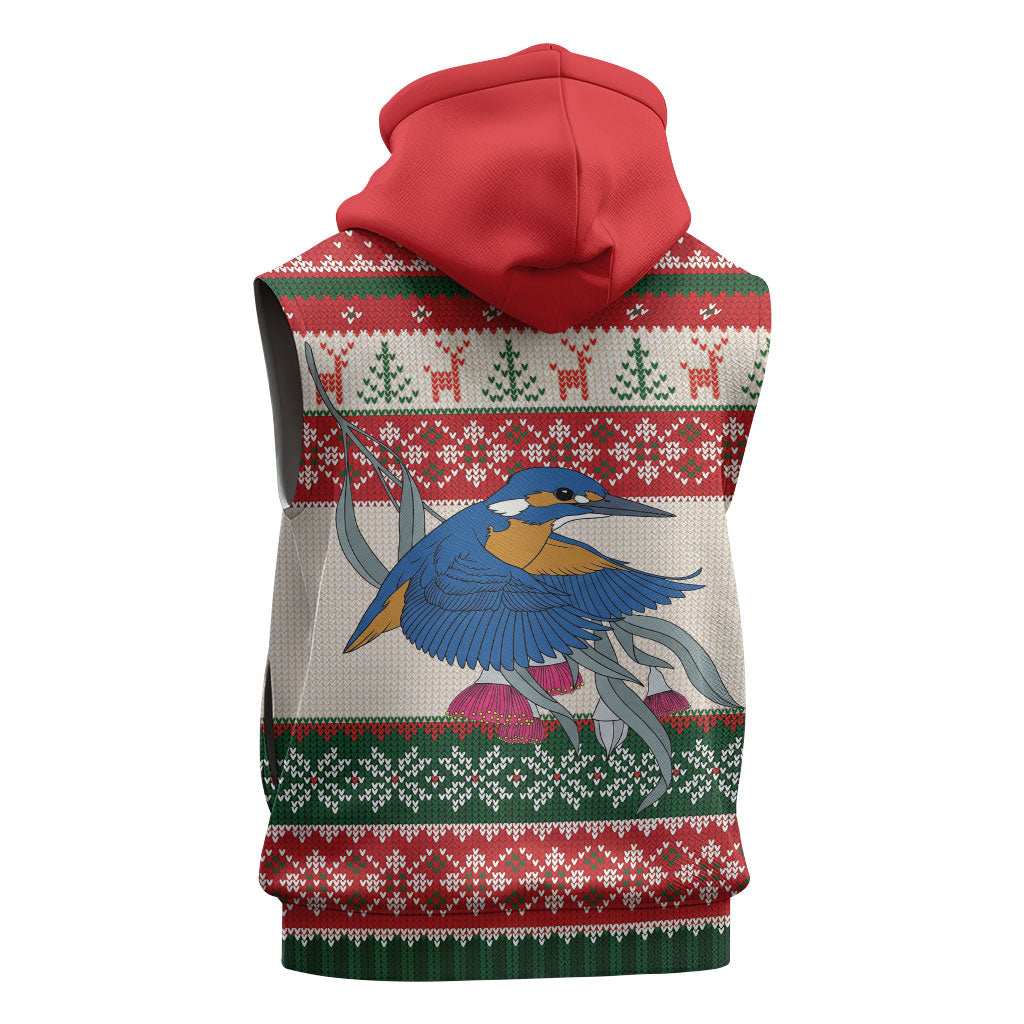 Aussie Kingfisher Bird Christmas Sleeveless Hoodie Festive Knitted Pattern Inspired