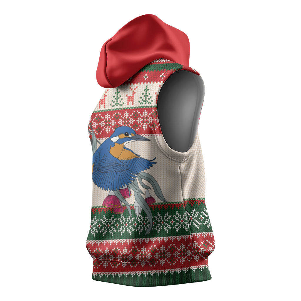 Aussie Kingfisher Bird Christmas Sleeveless Hoodie Festive Knitted Pattern Inspired
