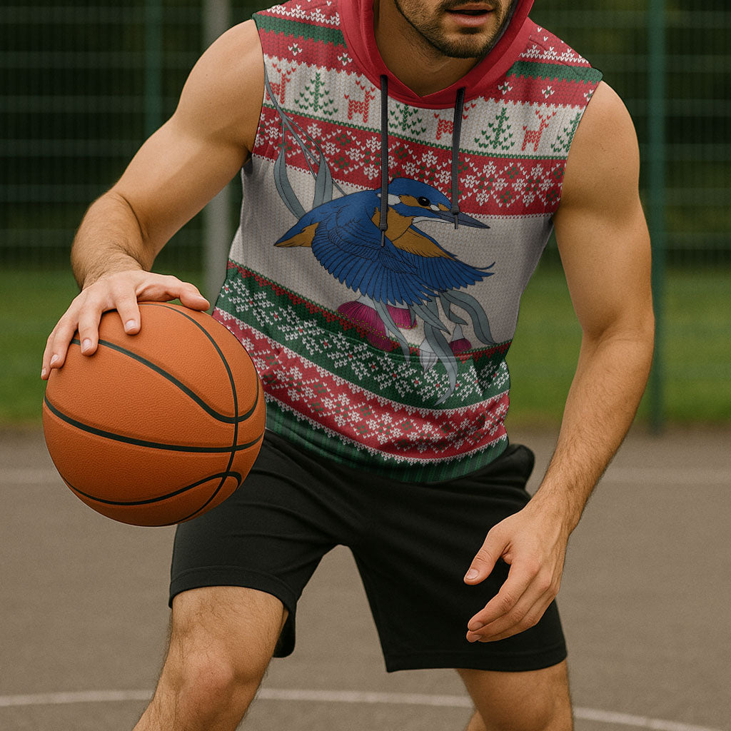 Aussie Kingfisher Bird Christmas Sleeveless Hoodie Festive Knitted Pattern Inspired