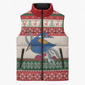 Aussie Kingfisher Bird Christmas Sleeveless Puffer Jacket Festive Knitted Pattern Inspired
