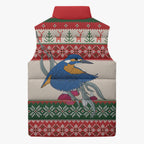 Aussie Kingfisher Bird Christmas Sleeveless Puffer Jacket Festive Knitted Pattern Inspired