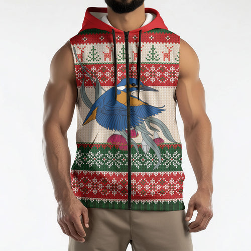Aussie Kingfisher Bird Christmas Sleeveless Zip Hoodie Festive Knitted Pattern Inspired