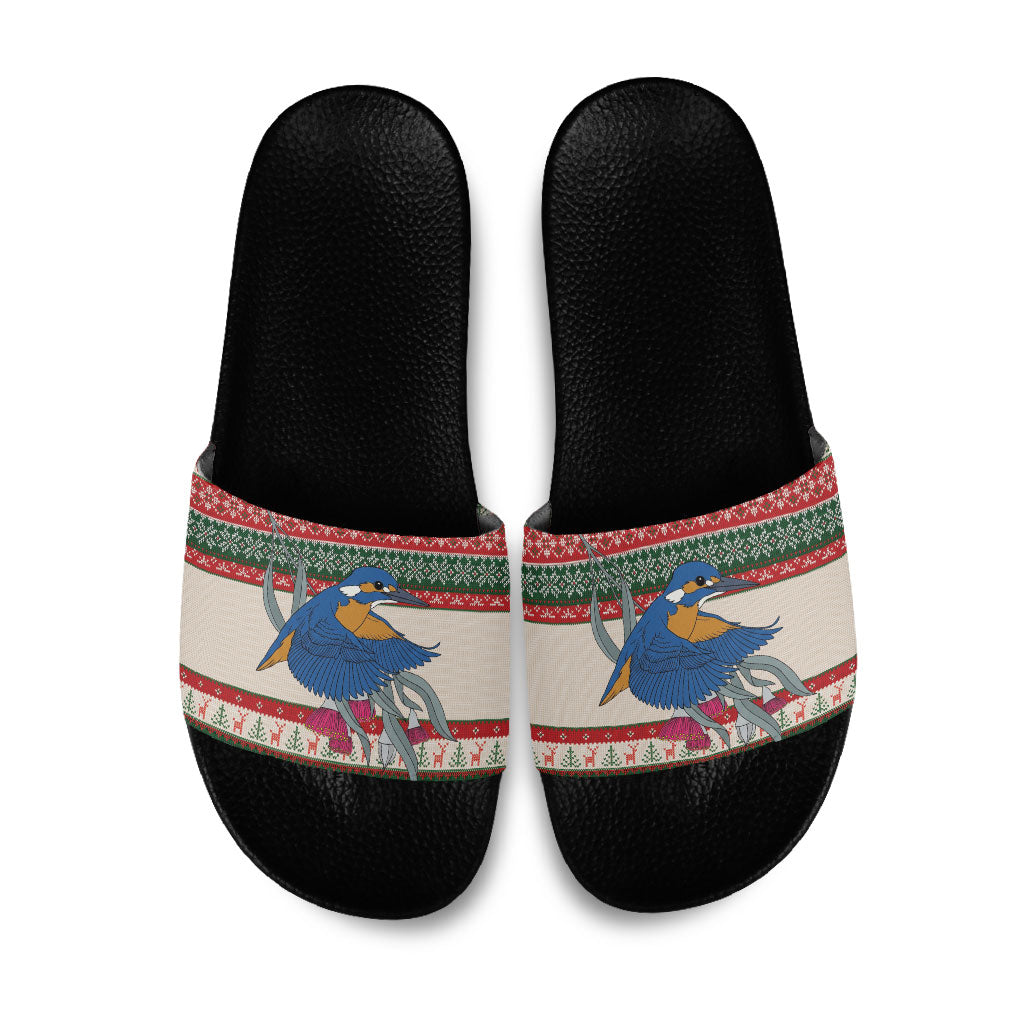 Aussie Kingfisher Bird Christmas Slide Sandals Festive Knitted Pattern Inspired