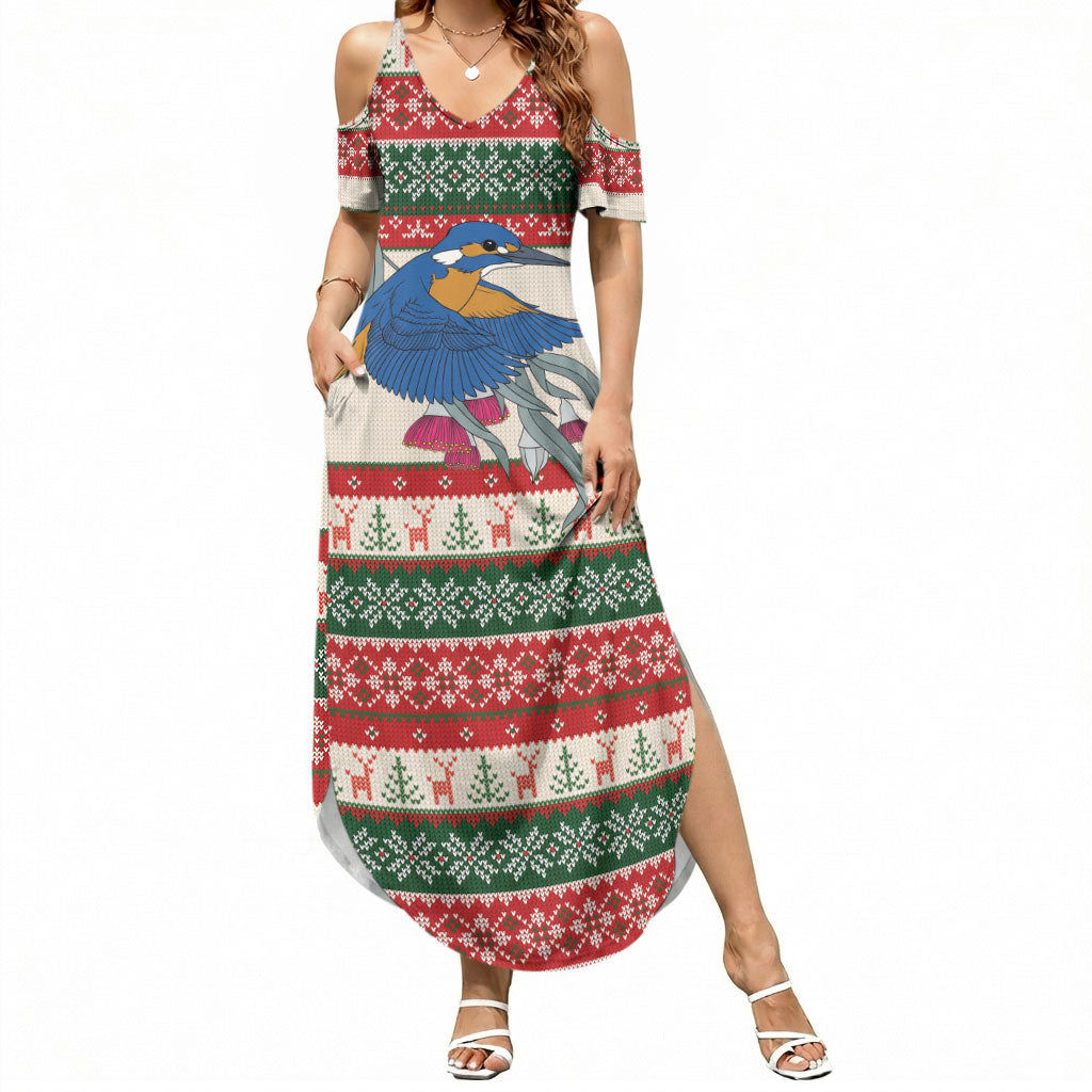 Aussie Kingfisher Bird Christmas Summer Maxi Dress Festive Knitted Pattern Inspired