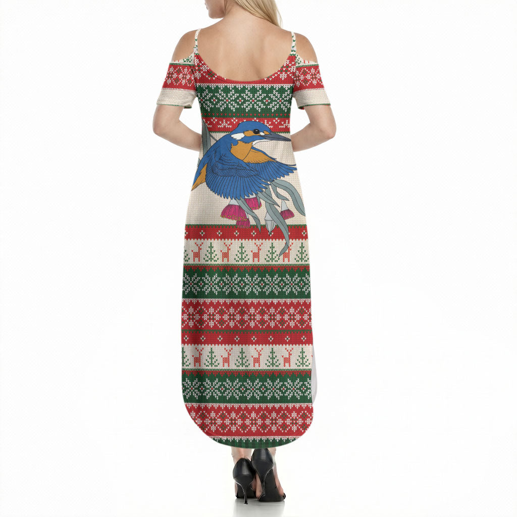 Aussie Kingfisher Bird Christmas Summer Maxi Dress Festive Knitted Pattern Inspired