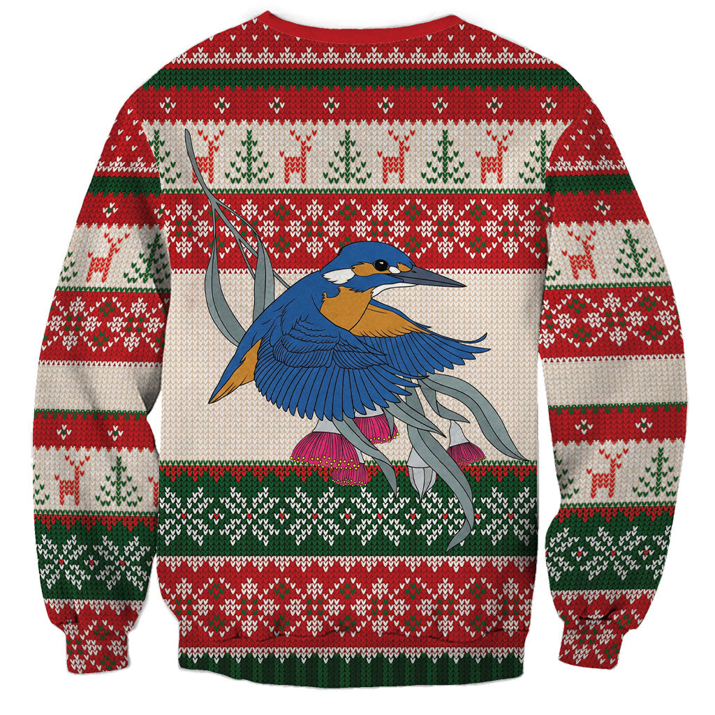 Aussie Kingfisher Bird Christmas Sweatshirt Festive Knitted Pattern Inspired