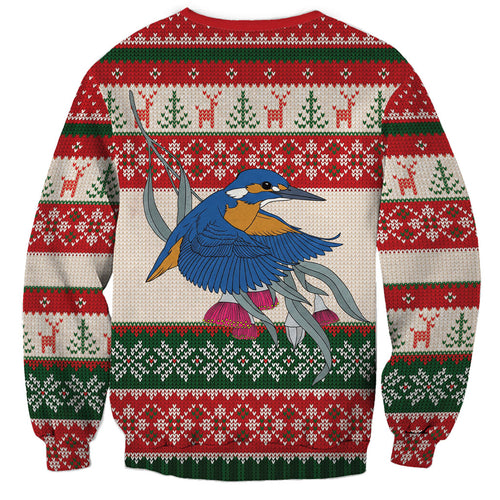 Aussie Kingfisher Bird Christmas Sweatshirt Festive Knitted Pattern Inspired
