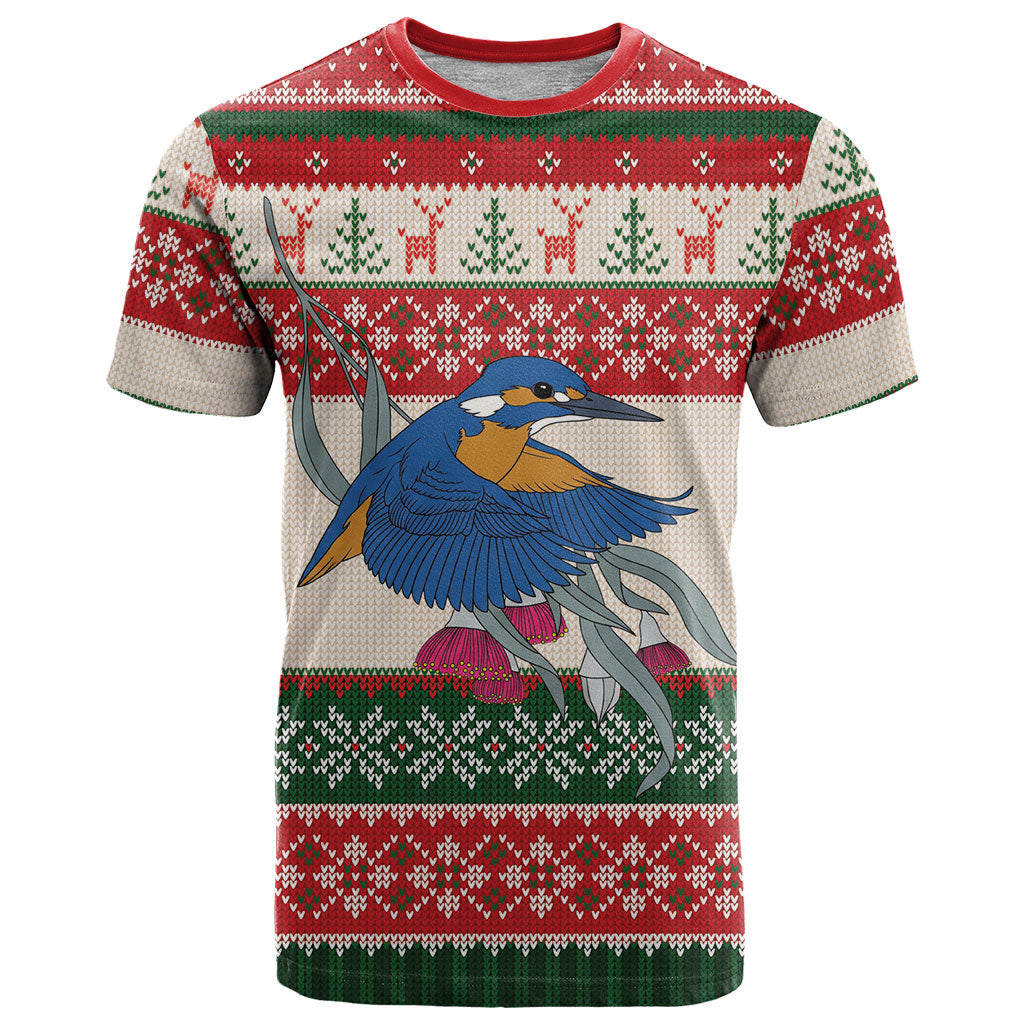 Aussie Kingfisher Bird Christmas T Shirt Festive Knitted Pattern Inspired