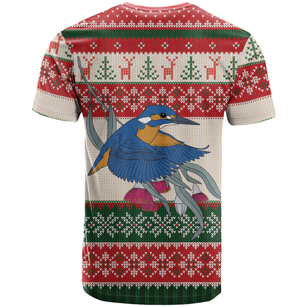 Aussie Kingfisher Bird Christmas T Shirt Festive Knitted Pattern Inspired