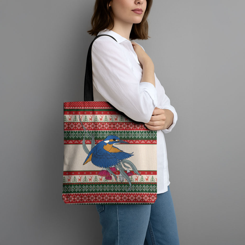 Aussie Kingfisher Bird Christmas Tote Bag Festive Knitted Pattern Inspired