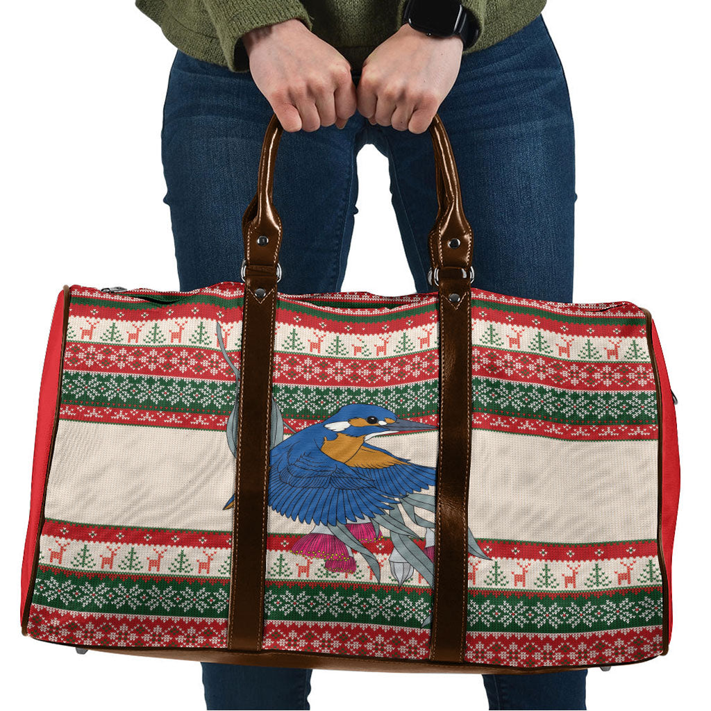 Aussie Kingfisher Bird Christmas Travel Bag Festive Knitted Pattern Inspired