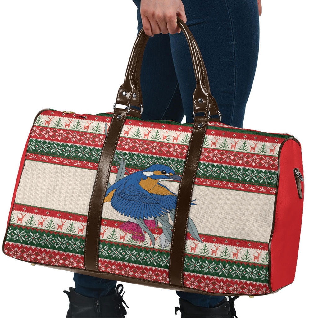 Aussie Kingfisher Bird Christmas Travel Bag Festive Knitted Pattern Inspired