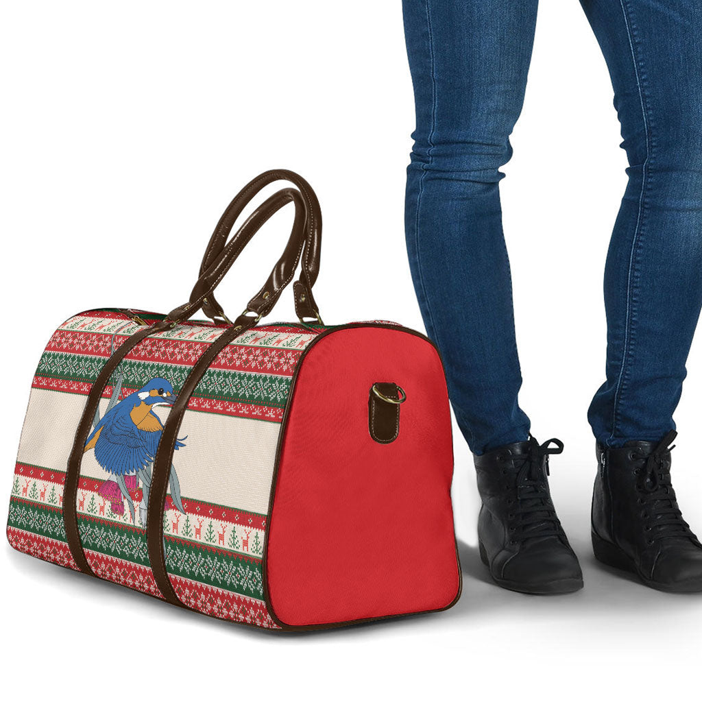 Aussie Kingfisher Bird Christmas Travel Bag Festive Knitted Pattern Inspired