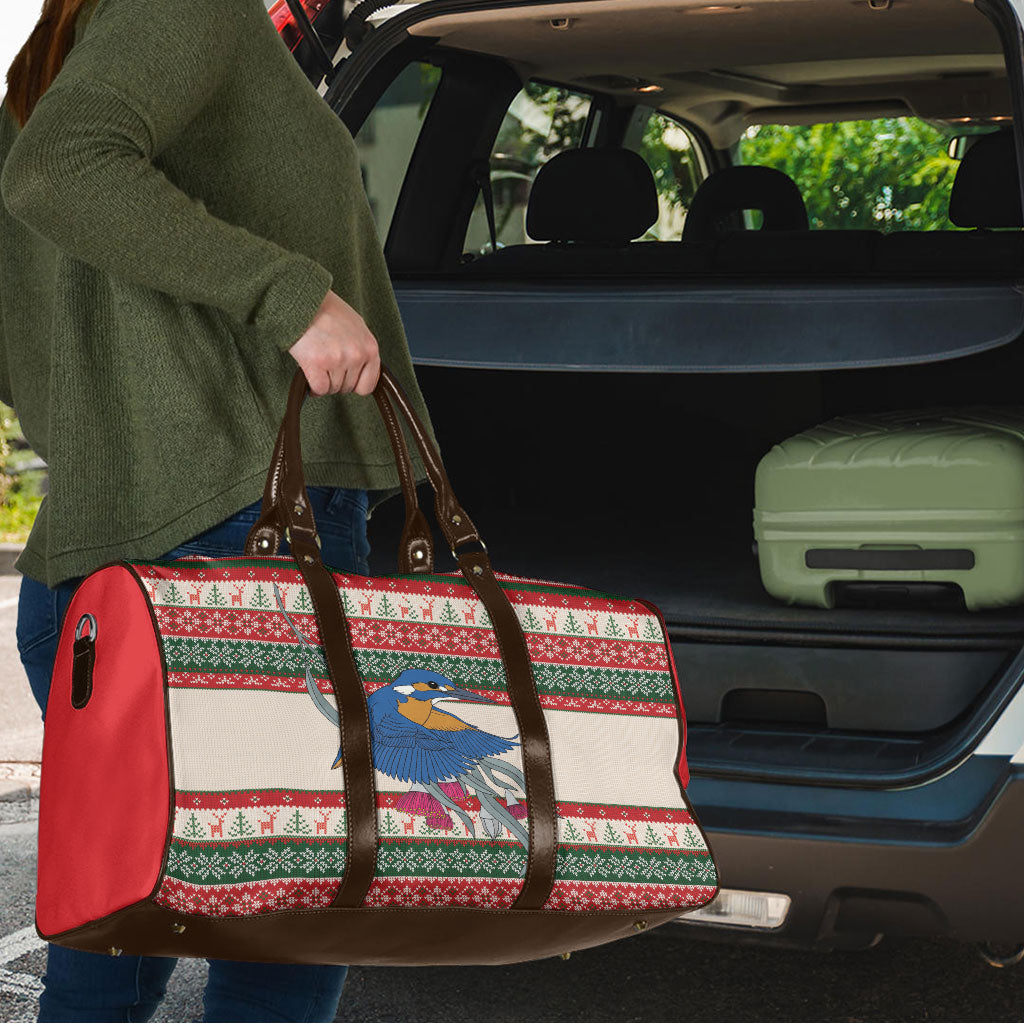 Aussie Kingfisher Bird Christmas Travel Bag Festive Knitted Pattern Inspired