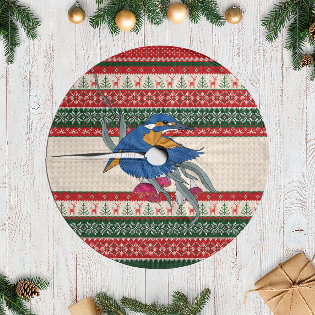 Aussie Kingfisher Bird Christmas Tree Skirt Festive Knitted Pattern Inspired