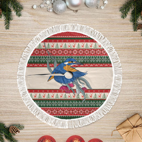 Aussie Kingfisher Bird Christmas Tree Skirt Festive Knitted Pattern Inspired