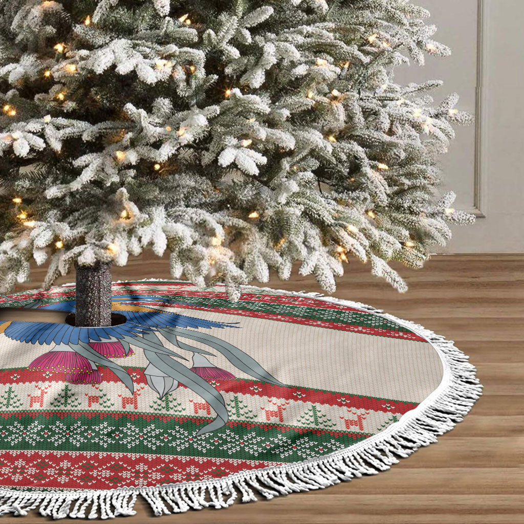 Aussie Kingfisher Bird Christmas Tree Skirt Festive Knitted Pattern Inspired