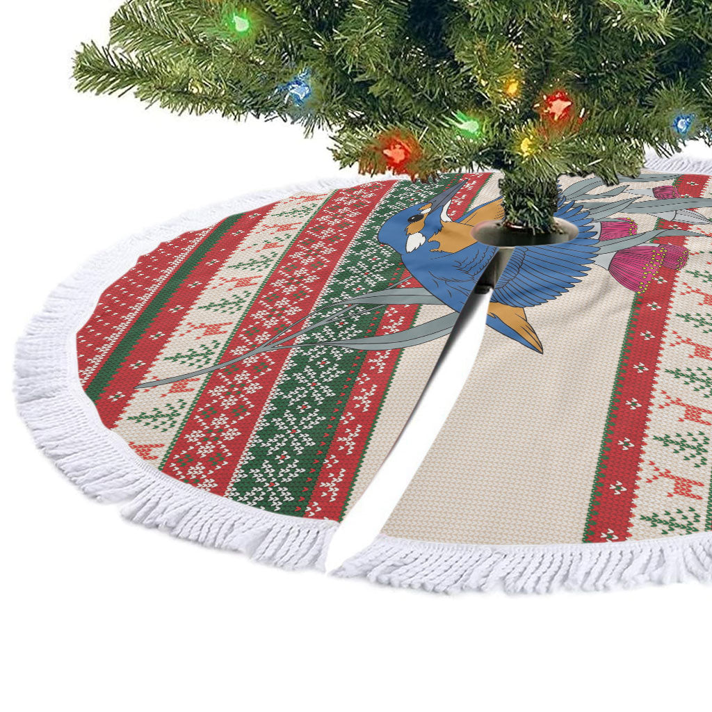 Aussie Kingfisher Bird Christmas Tree Skirt Festive Knitted Pattern Inspired