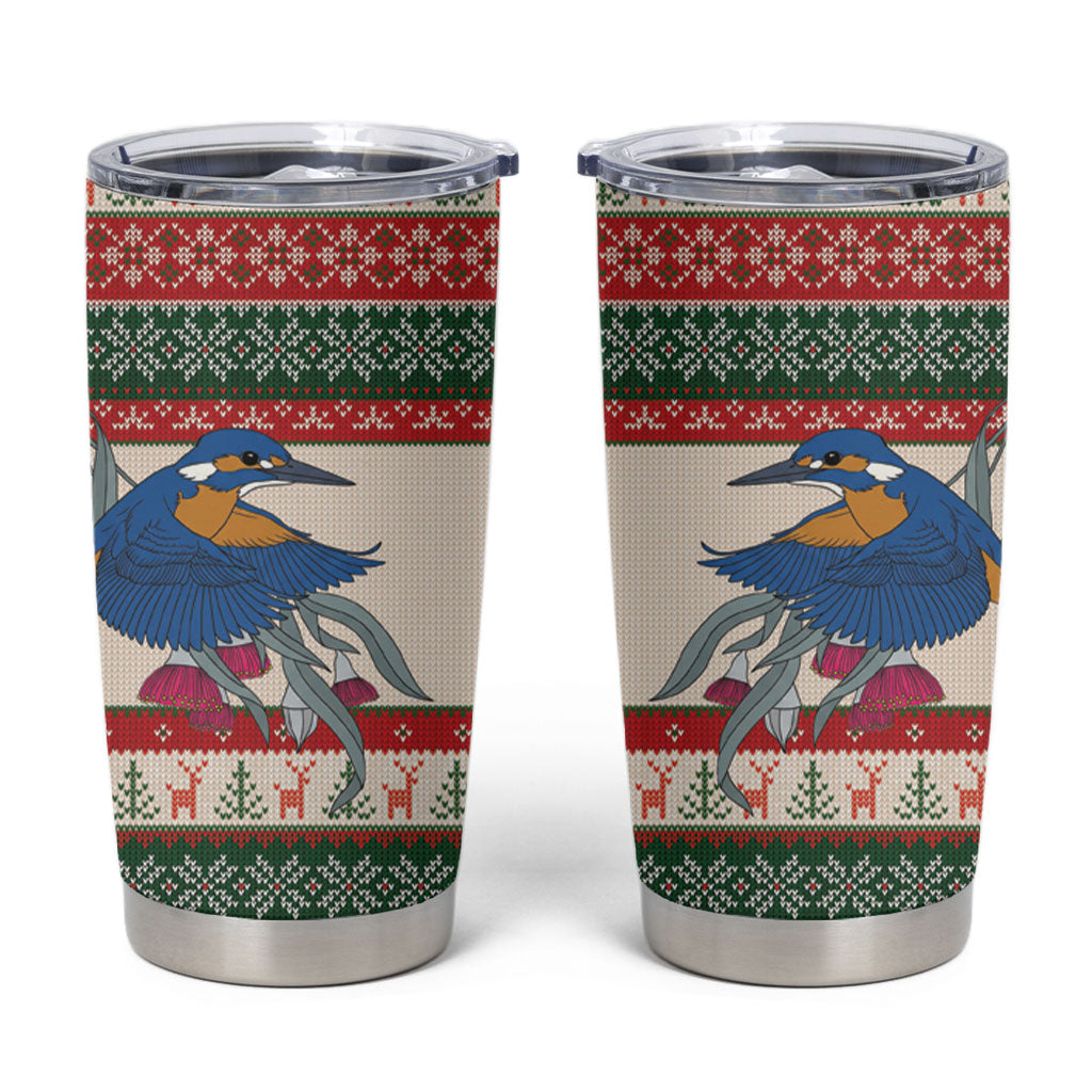 Aussie Kingfisher Bird Christmas Tumbler Cup Festive Knitted Pattern Inspired