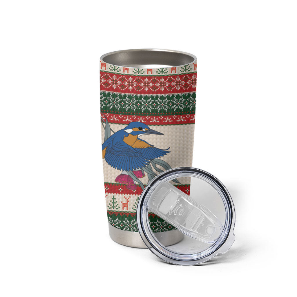 Aussie Kingfisher Bird Christmas Tumbler Cup Festive Knitted Pattern Inspired