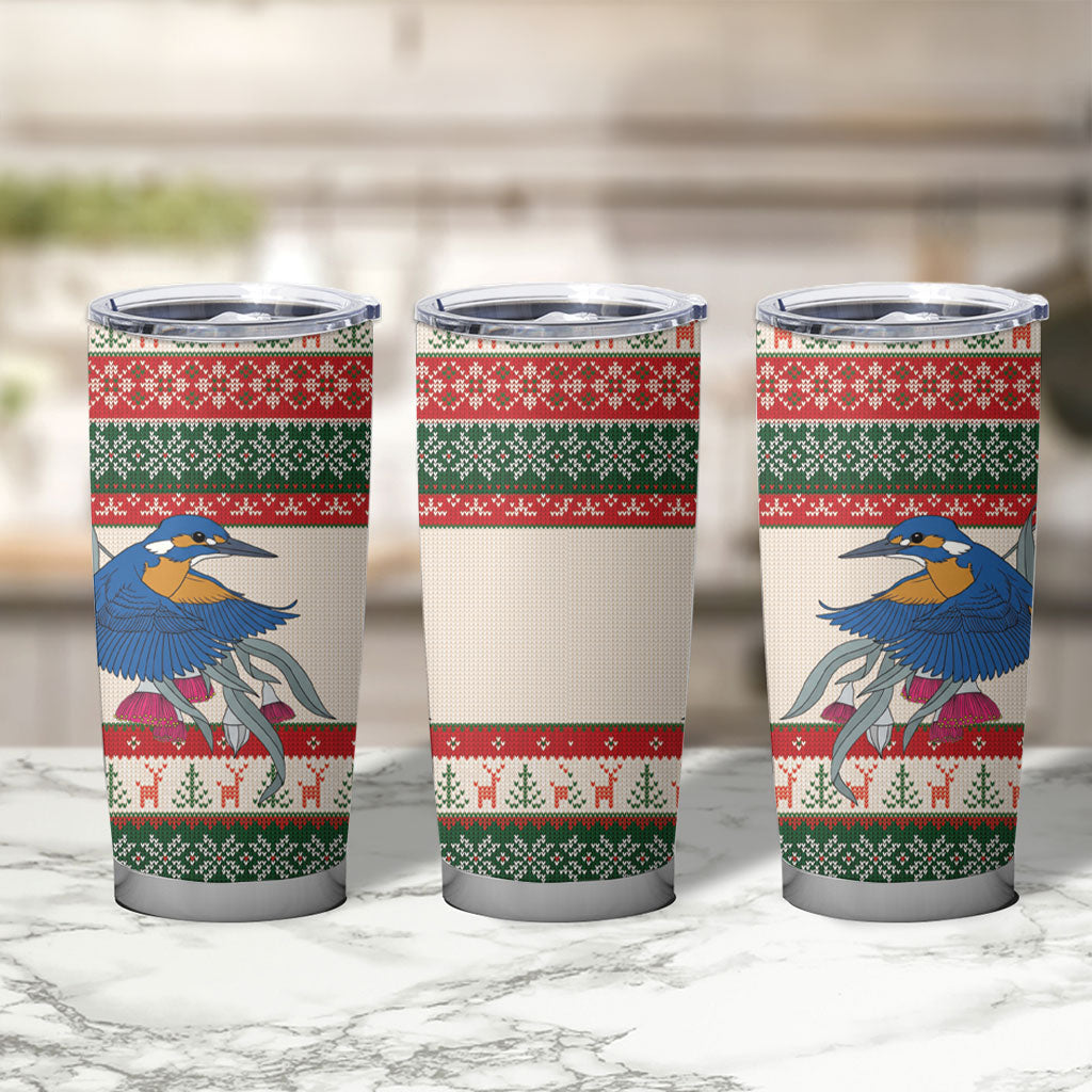 Aussie Kingfisher Bird Christmas Tumbler Cup Festive Knitted Pattern Inspired
