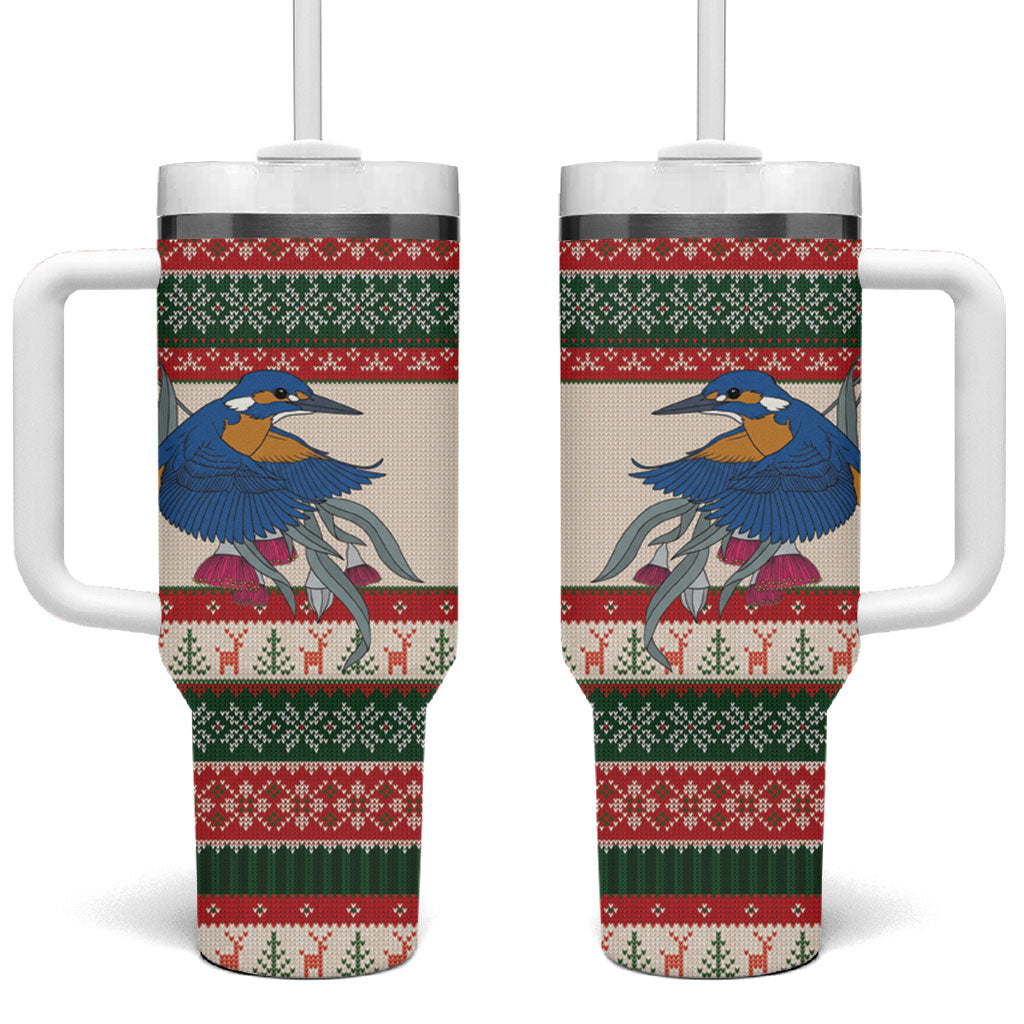 Aussie Kingfisher Bird Christmas Tumbler With Handle Festive Knitted Pattern Inspired
