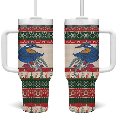 Aussie Kingfisher Bird Christmas Tumbler With Handle Festive Knitted Pattern Inspired