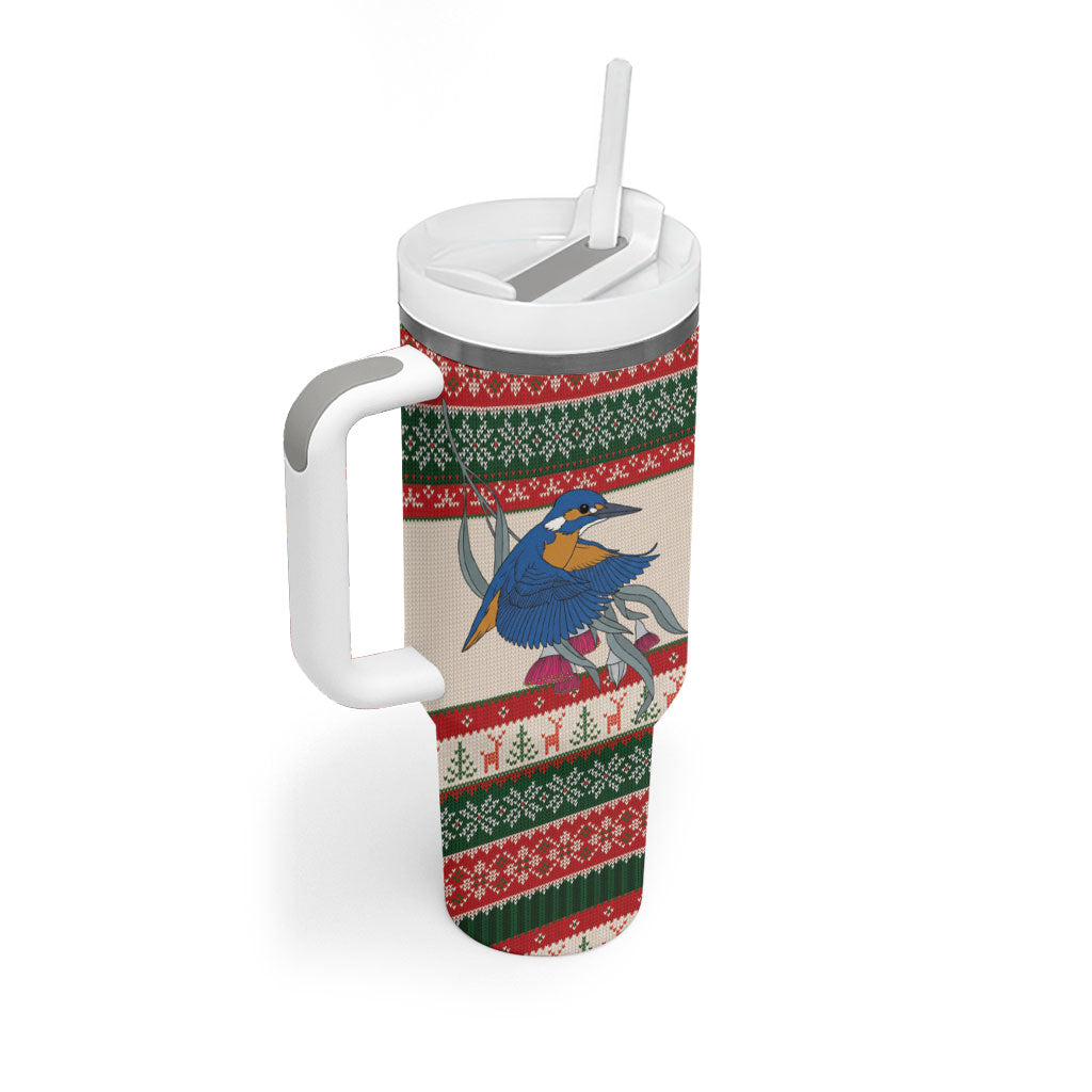 Aussie Kingfisher Bird Christmas Tumbler With Handle Festive Knitted Pattern Inspired
