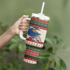 Aussie Kingfisher Bird Christmas Tumbler With Handle Festive Knitted Pattern Inspired