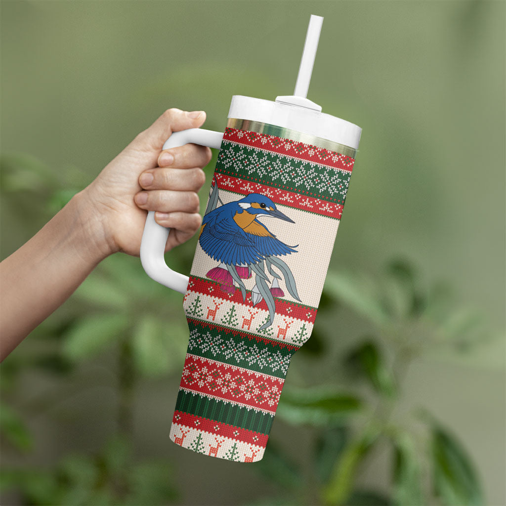 Aussie Kingfisher Bird Christmas Tumbler With Handle Festive Knitted Pattern Inspired