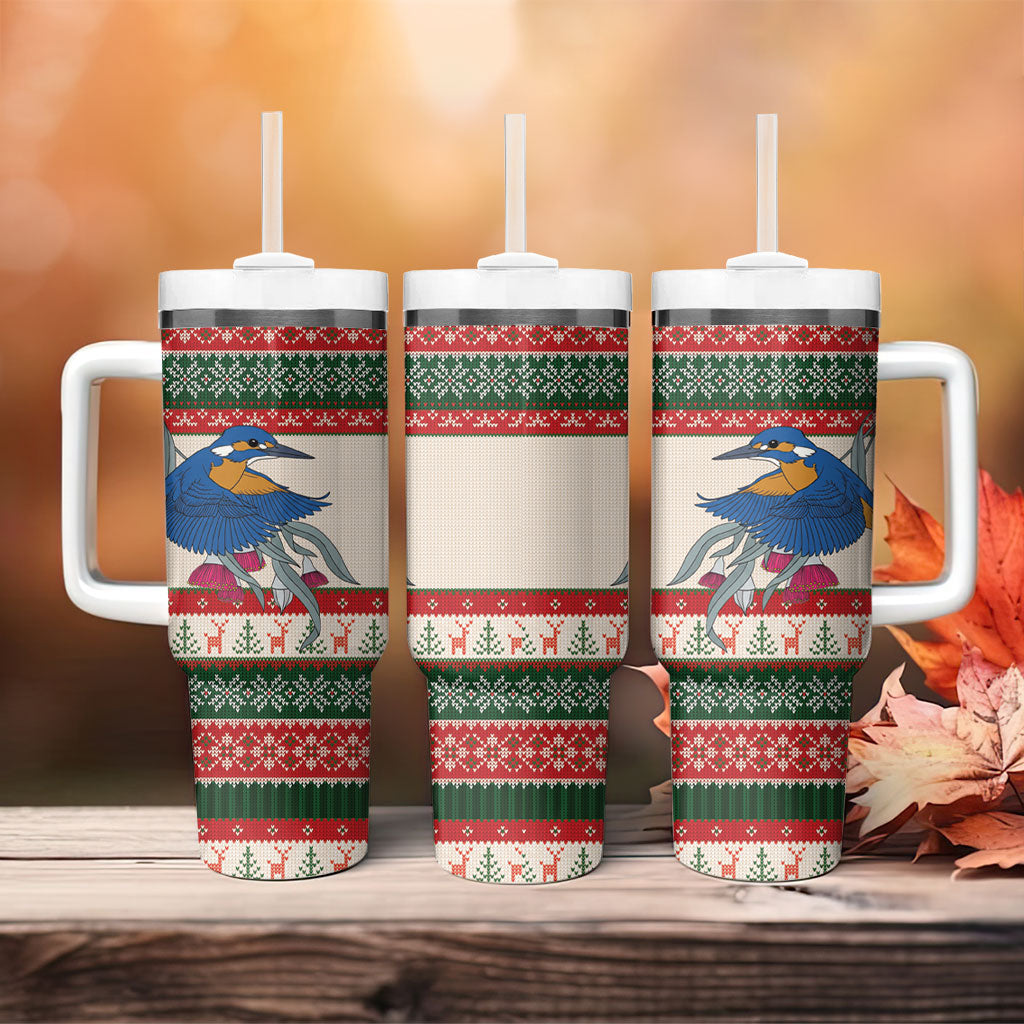 Aussie Kingfisher Bird Christmas Tumbler With Handle Festive Knitted Pattern Inspired