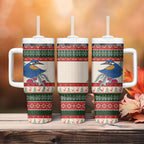 Aussie Kingfisher Bird Christmas Tumbler With Handle Festive Knitted Pattern Inspired