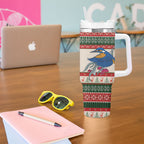 Aussie Kingfisher Bird Christmas Tumbler With Handle Festive Knitted Pattern Inspired