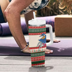 Aussie Kingfisher Bird Christmas Tumbler With Handle Festive Knitted Pattern Inspired