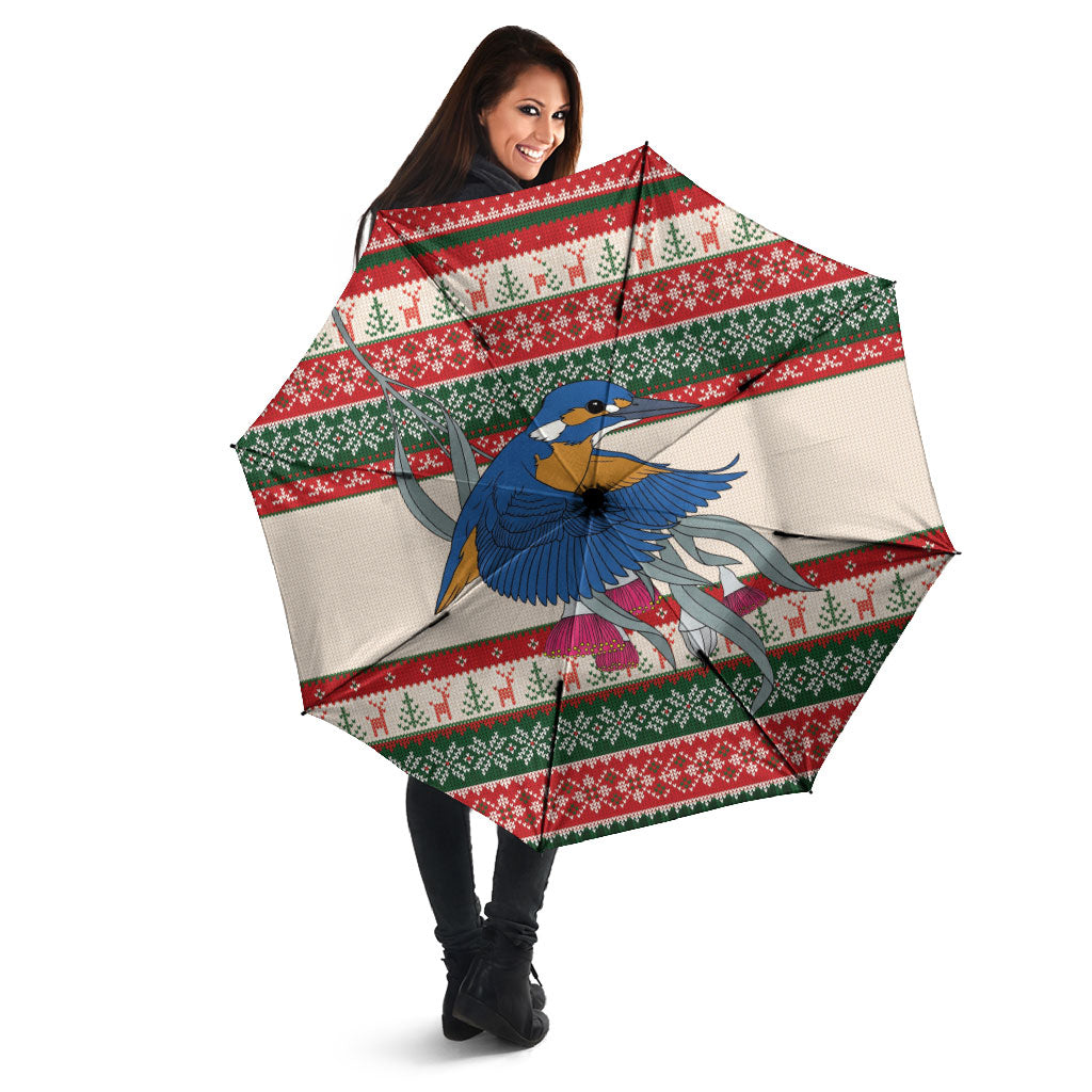 Aussie Kingfisher Bird Christmas Umbrella Festive Knitted Pattern Inspired