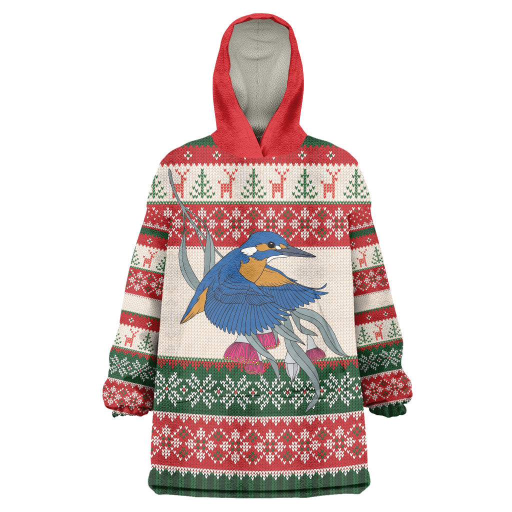 Aussie Kingfisher Bird Christmas Wearable Blanket Hoodie Festive Knitted Pattern Inspired