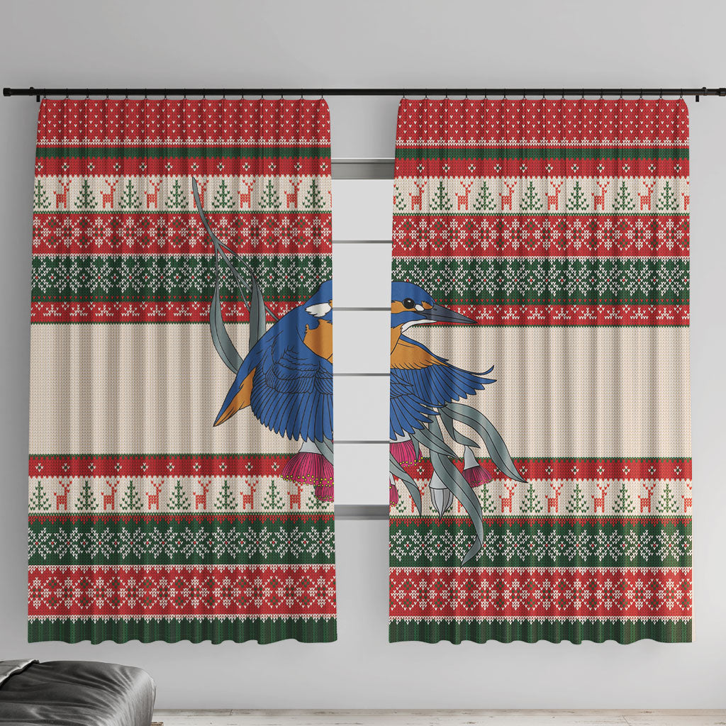 Aussie Kingfisher Bird Christmas Window Curtain Festive Knitted Pattern Inspired