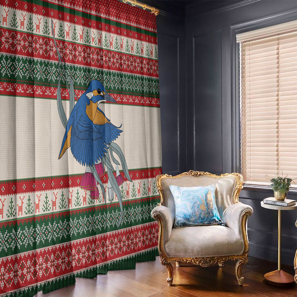 Aussie Kingfisher Bird Christmas Window Curtain Festive Knitted Pattern Inspired