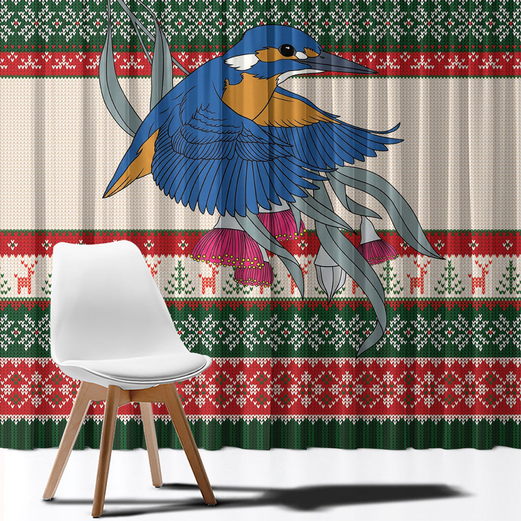 Aussie Kingfisher Bird Christmas Window Curtain Festive Knitted Pattern Inspired