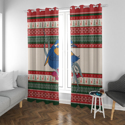 Aussie Kingfisher Bird Christmas Window Curtain Festive Knitted Pattern Inspired