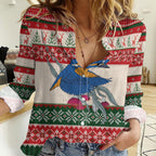 Aussie Kingfisher Bird Christmas Women Casual Shirt Festive Knitted Pattern Inspired