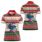 Aussie Kingfisher Bird Christmas Women Polo Shirt Festive Knitted Pattern Inspired