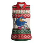 Aussie Kingfisher Bird Christmas Women Sleeveless Polo Shirt Festive Knitted Pattern Inspired