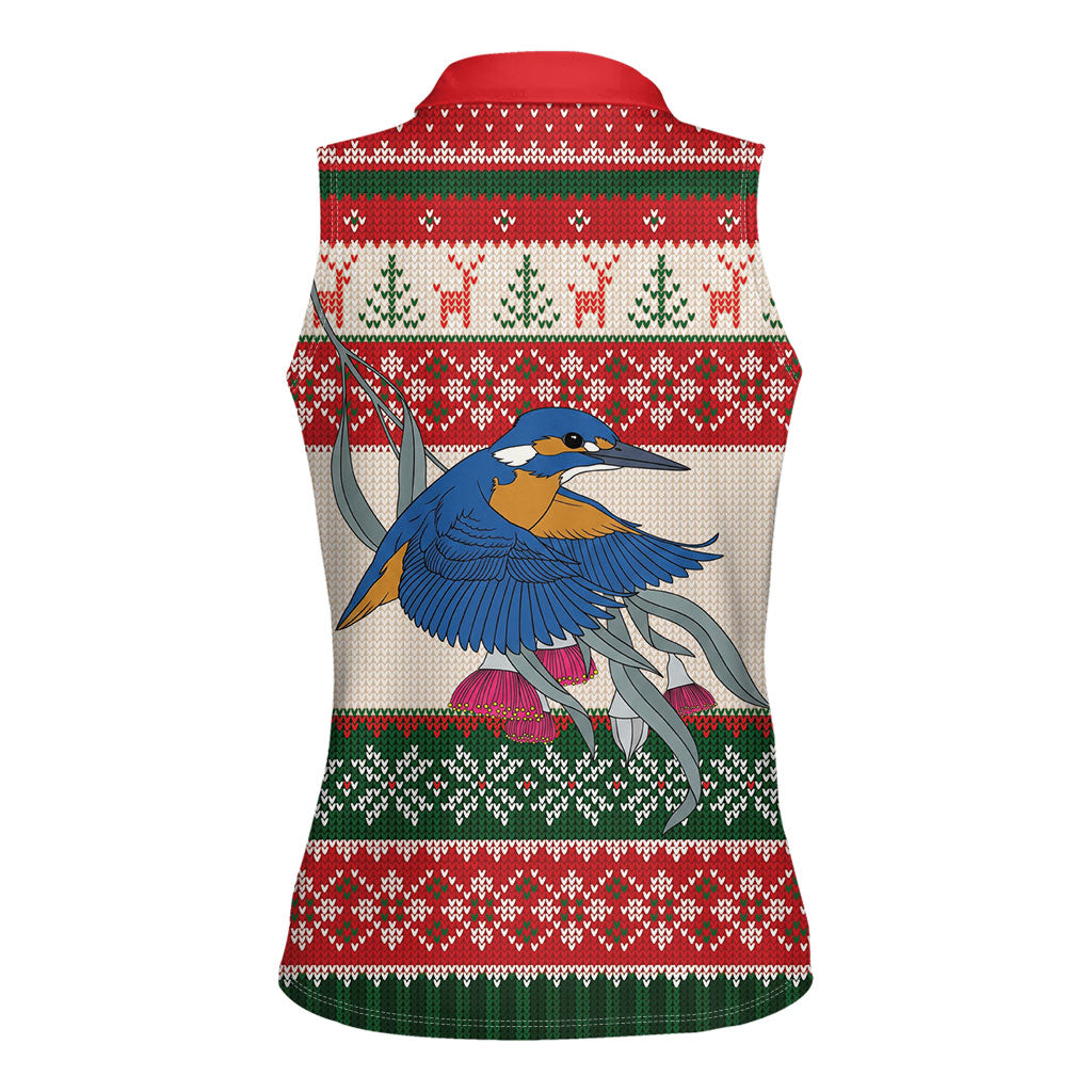 Aussie Kingfisher Bird Christmas Women Sleeveless Polo Shirt Festive Knitted Pattern Inspired
