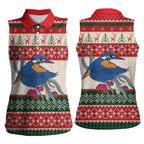 Aussie Kingfisher Bird Christmas Women Sleeveless Polo Shirt Festive Knitted Pattern Inspired