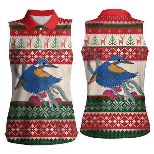 Aussie Kingfisher Bird Christmas Women Sleeveless Polo Shirt Festive Knitted Pattern Inspired